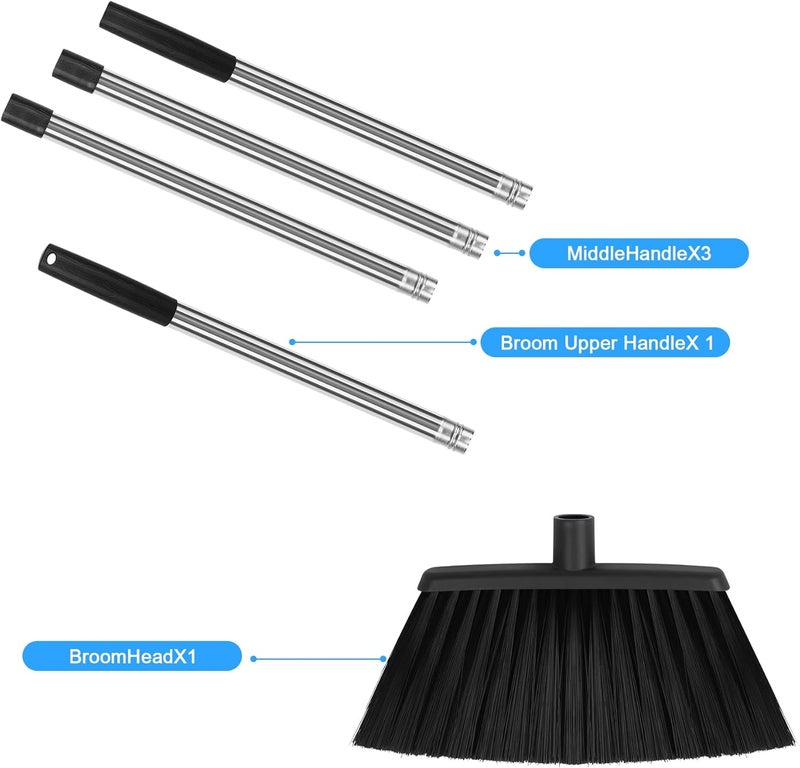 UDUK Heavy Duty Angle Broom, 55-Inch Long Handle Extra Wide 12.6 Inch Head, Stainless Steel Tube & PP Bristles for Pet Hair and Dust, Floor Safe - Black - Image 4